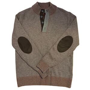 Raffi Brown Wool & Cashmere 1/4 Button Pullover Sweater Men’s Sz Med Elbow Patch